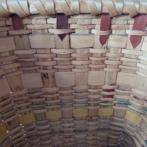 Vintage Woven Splint Basket With Fixed Wooden Handle - Picture 7 of 8